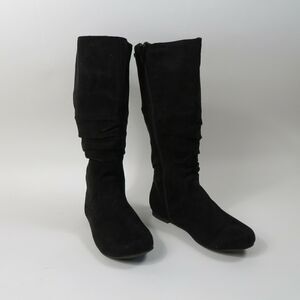 Candies Girls Tall Boots Faux Suede Lace Up Back Black Size 4
